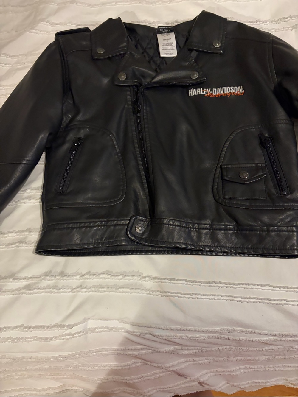 Harley-Davidson Black Leather Rider Jacket with Orange Logo